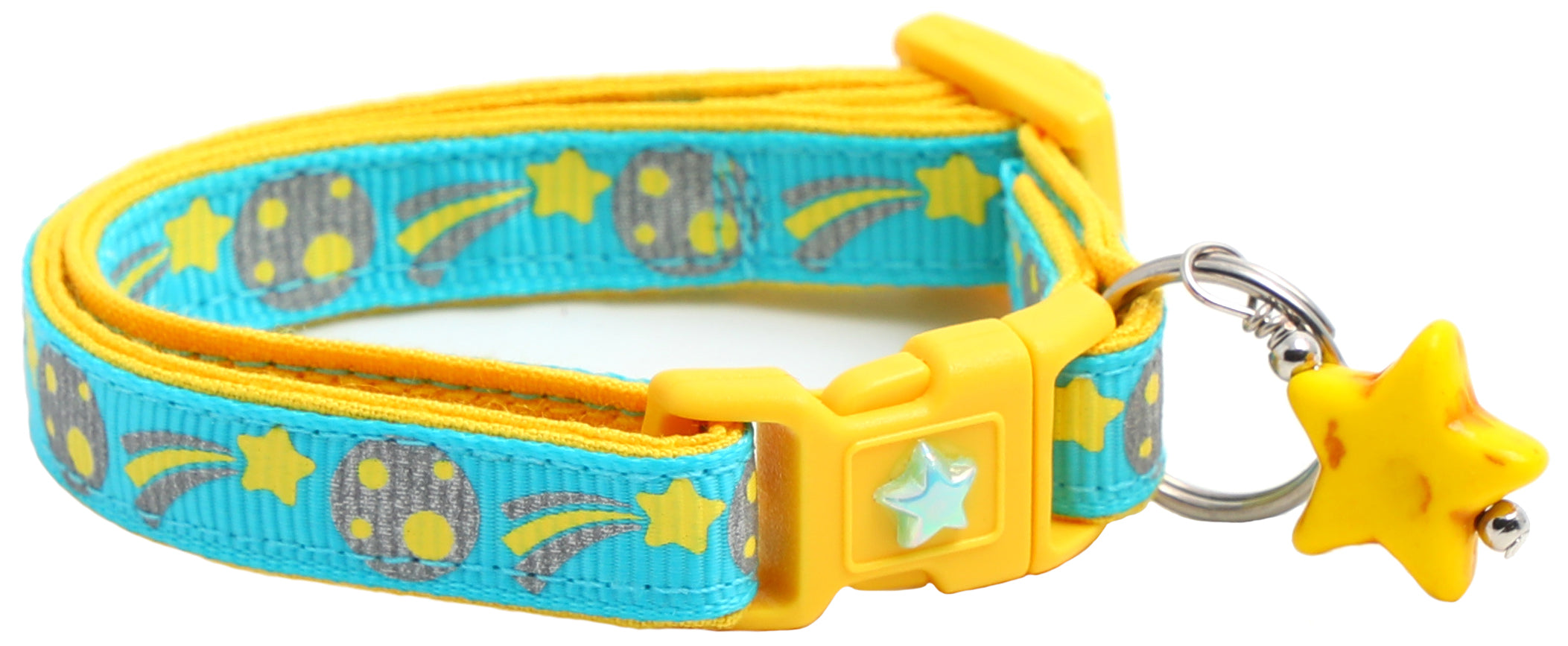 Shooting Stars Reflective Cat Collar showcasing reflective elements and reinforced cotton material, designed for safety and style.